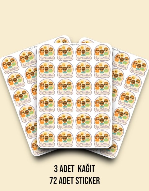 72 Adet 3.5 cm İyi Tatiller Sticker Seti - Karne & Mezuniyet Hediyesi Öğretmen Etiketi