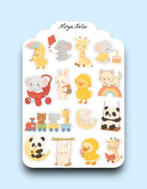 Sevimli Hayvanlar Temalı Sticker - Etiket - Çıkartma Bullet Journal, Ajanda, Planner İçin Uygun Set