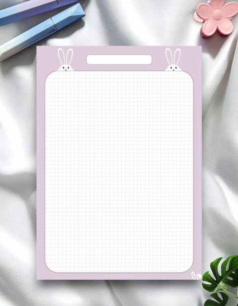 A4 Lila Tavşan Desenli Notepad - Not Defteri - Bloknot (KARELİ)