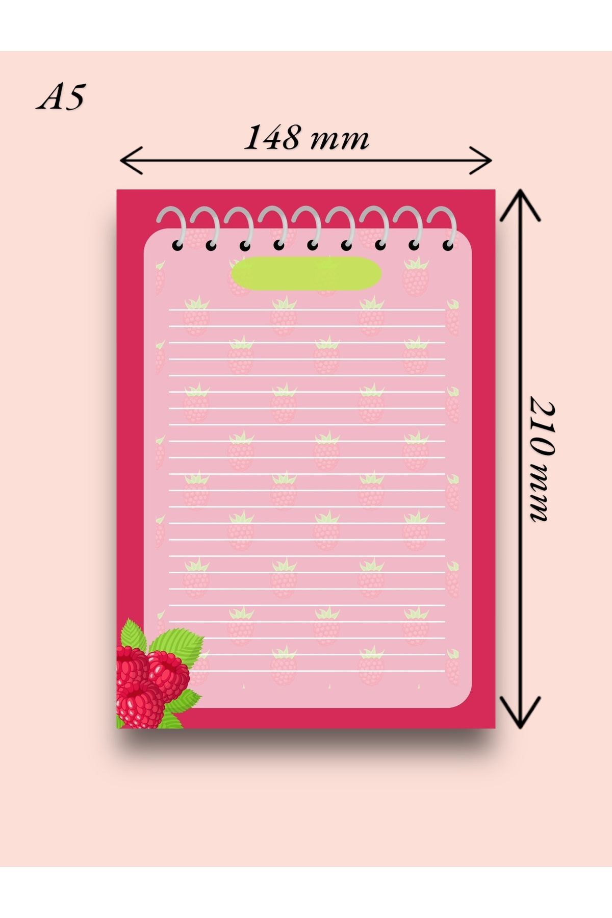 A5 Frambuaz Desenli Notepad - Not Defteri - Bloknot - Görsel 2